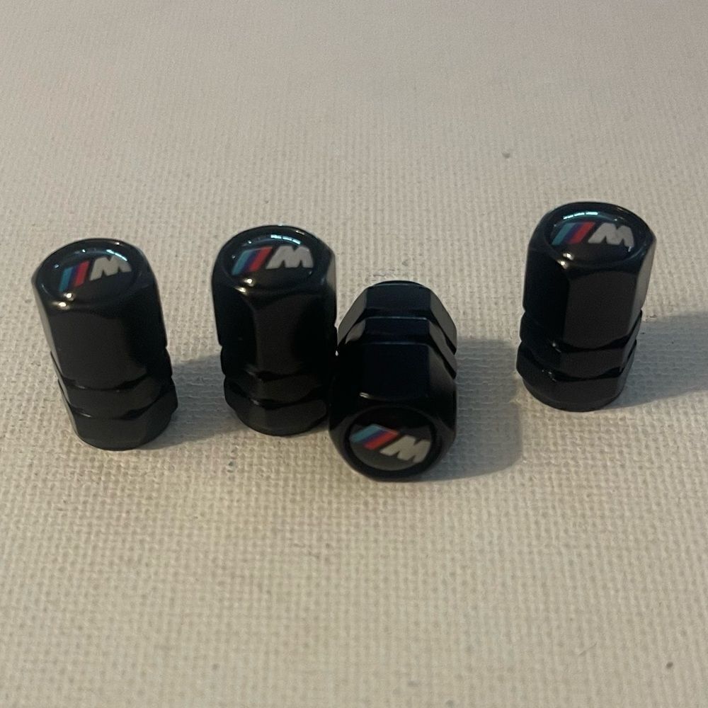BMW Motorsports Logo Valve Stem Caps Black Set of 4 NWT